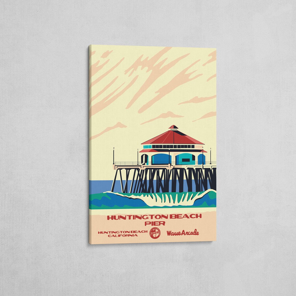 Huntington Beach Pier Red Roof Building Travel Poster California - Image 2