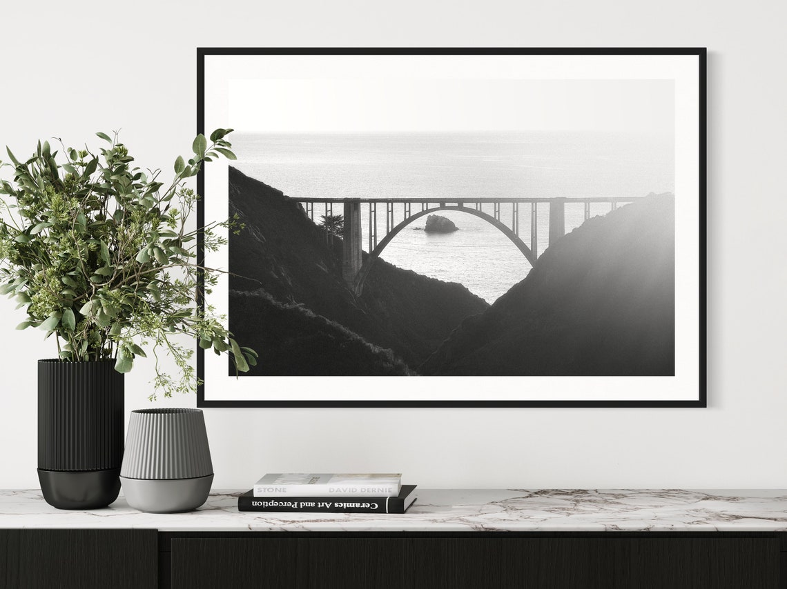 Bixby Bridge Big Sur Panorama Black and White Photography Poster