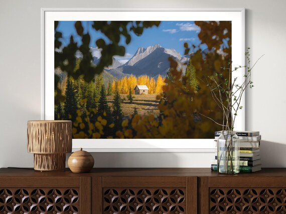 Colorado Autumn Log Cabin Among Golden Aspen Trees Mountain Photo Poster
