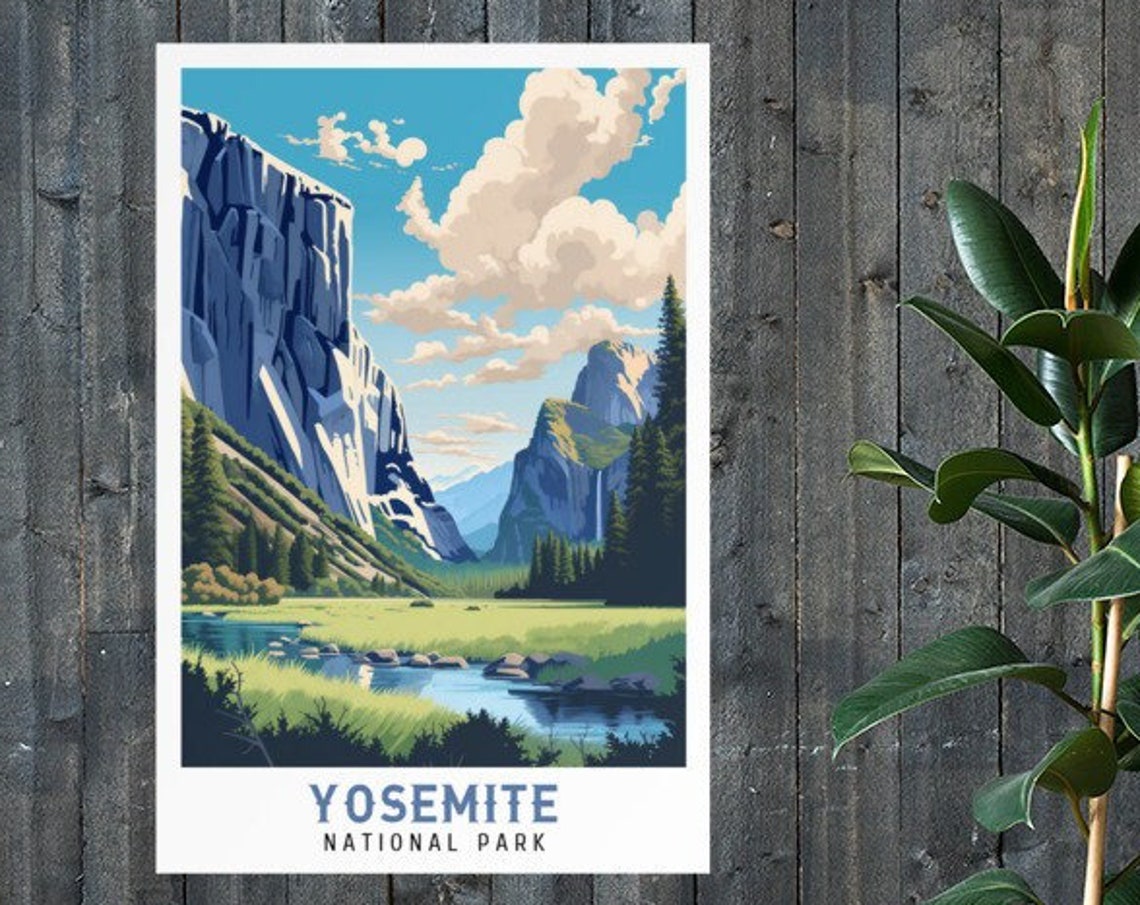 Yosemite National Park Granite Cliffs Valley Falls Vintage Poster