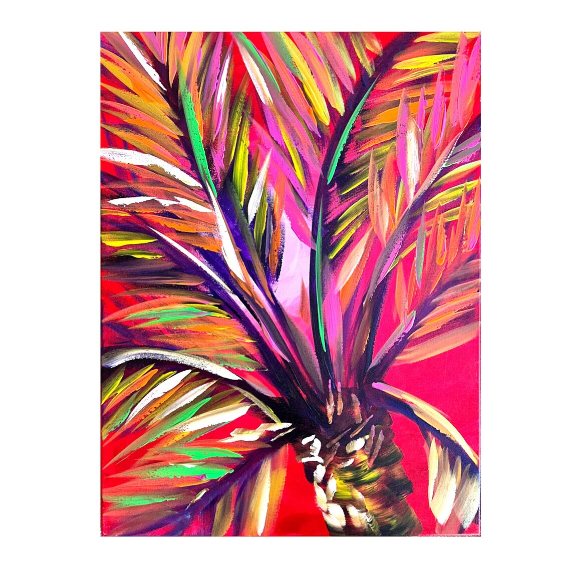 Palm Tree Red Sunset Abstract Art Print, Tropical Modern