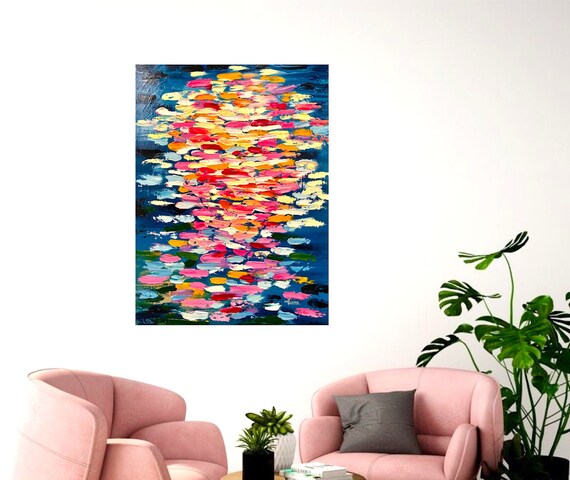 Coral Sunset Wall Art Abstract Painting Florida Local Art Large Wall Art Original Painting Or Print On Art Commission Custom Size