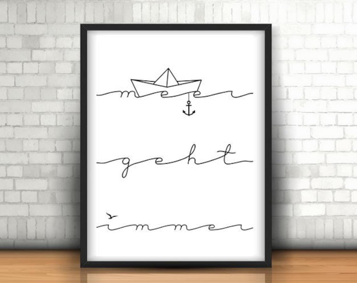 Meer Geht Immer German Sea Quote Paper Boat Nautical Wall Art