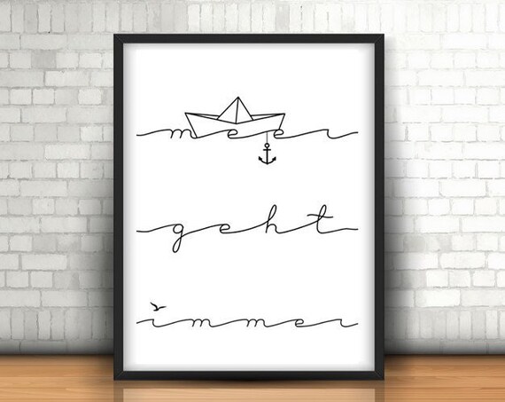 Meer Geht Immer German Sea Quote Paper Boat Nautical Wall Art
