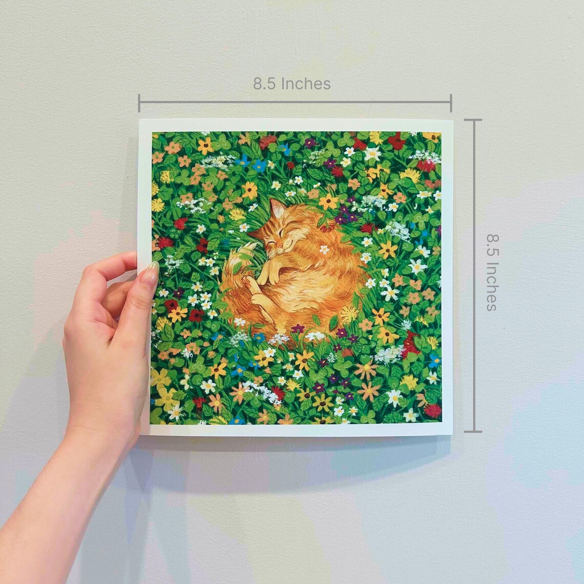Flower Cat Nap Gouache Art Print, Cat Lovers - Image 2