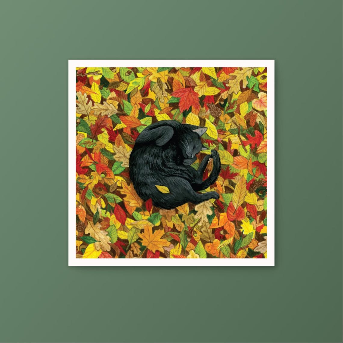 Fall Cat Nap Gouache Art Print - Image 3