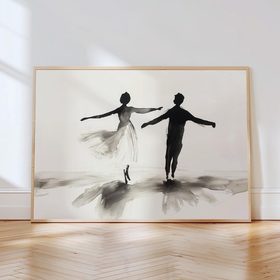 Dancing Couple Silhouette, Minimalist Abstract Art