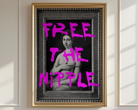 Free The Nipple Poster Altered Art Art Vintage Woman Feminist Wall Art Black And White Print Moody Wall Decor