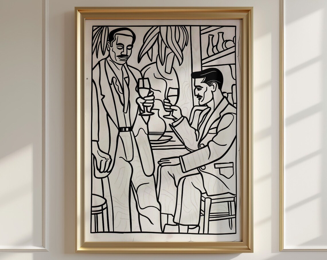 Dapper Men Line Art Vintage Bar Wall Art