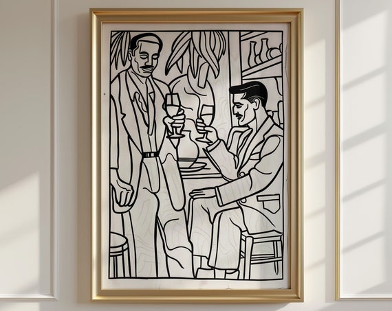 Dapper Men Line Art Vintage Bar Wall Art