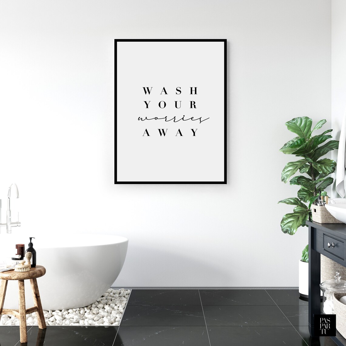 Wash Your Worries Away Minimalist Bathroom Quote Wall Art Decor - Image 4