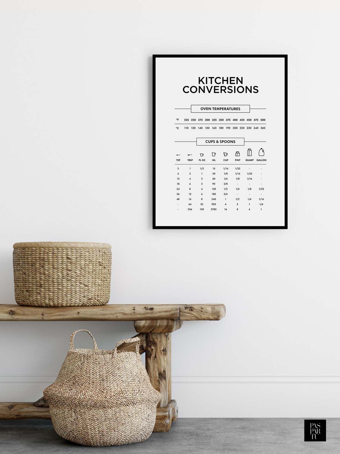 Kitchen Conversion Chart Poster, Modern Kitchen Guide - Image 4
