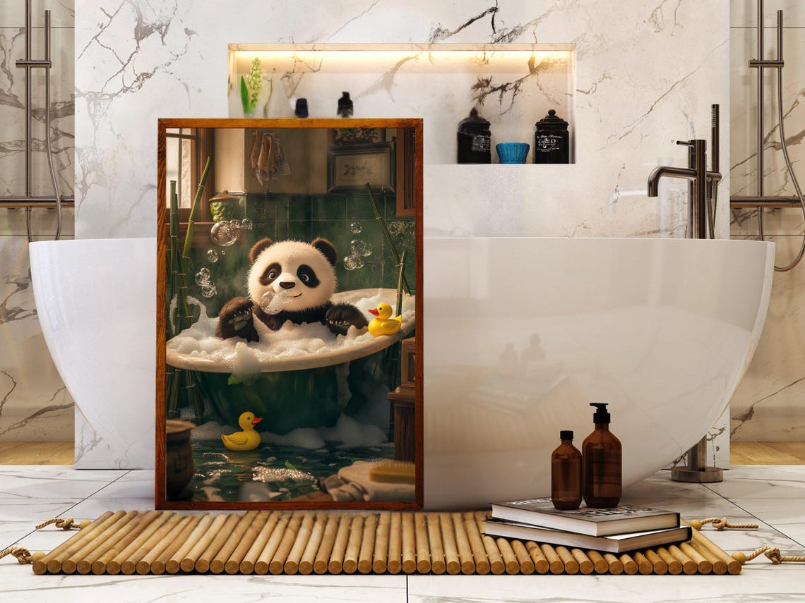 Baby Panda in a Bubble Bath With Rubber Duckies Bath Decor Poster - Image 5