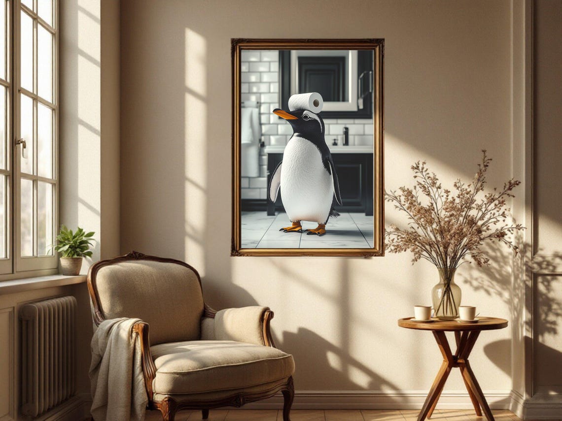 Cute Gentoo Penguin Balancing a Toilet Paper Roll on Its Head Poster - Image 4