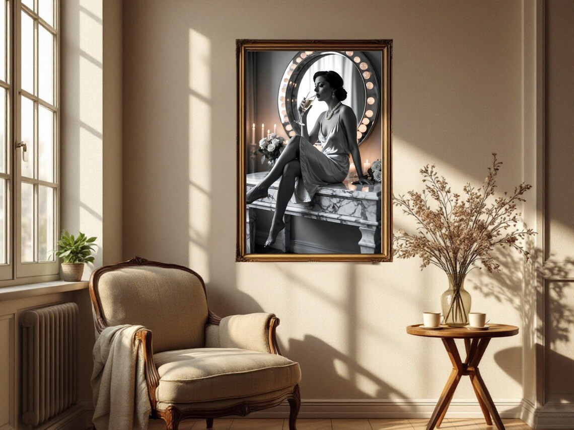 Woman In Satin Dress Sipping Champagne At Hollywood Vanity Poster - Image 2