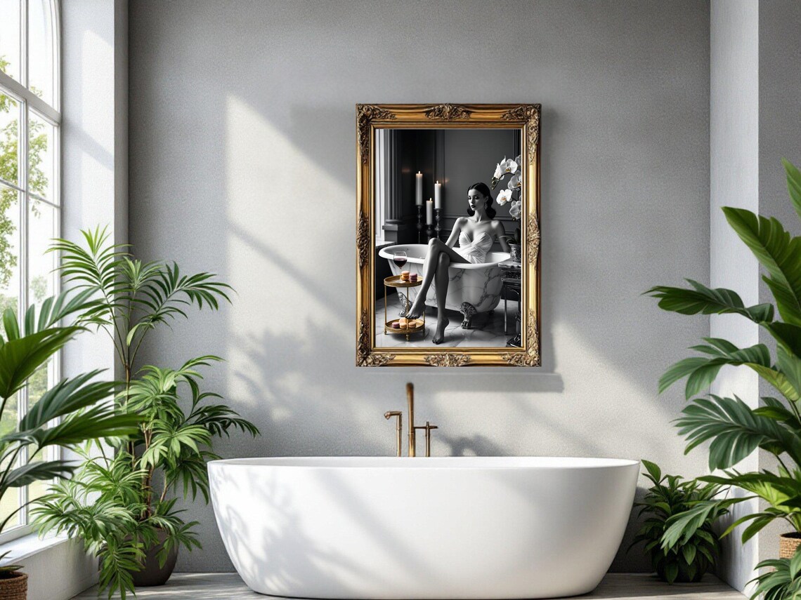 Elegant Woman In Marble Bathtub Wall Art Modern Bathroom Decor Luxury Home Interior Prints Feminine Art Prints Stylish Wall Decor - Image 3