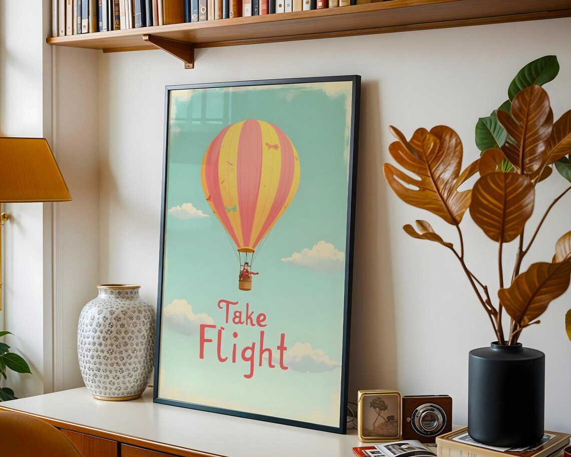 Take Flight Pink Yellow Hot Air Balloon Adventure Kids Art Poster - Image 5