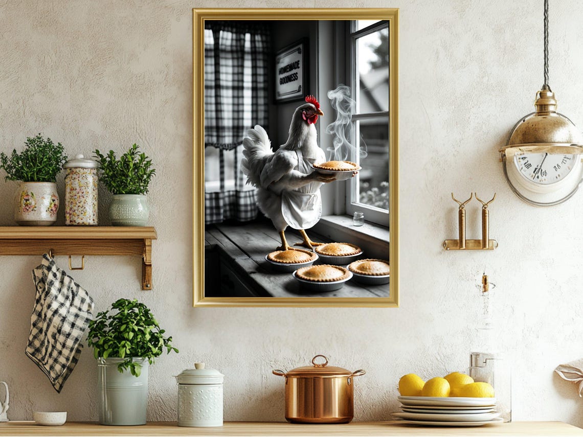 Chicken Chef Holding Fresh Pies Homemade Goodness Kitchen Poster