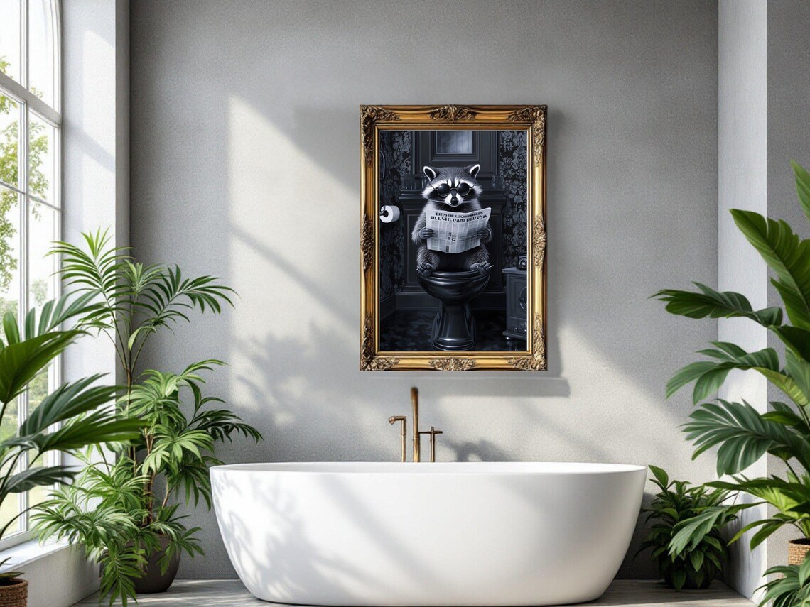 Cool Raccoon in Sunglasses Reading the Newspaper on the Toilet Poster - Image 3