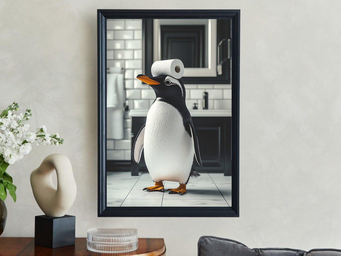Cute Gentoo Penguin Balancing a Toilet Paper Roll on Its Head Poster - Image 2