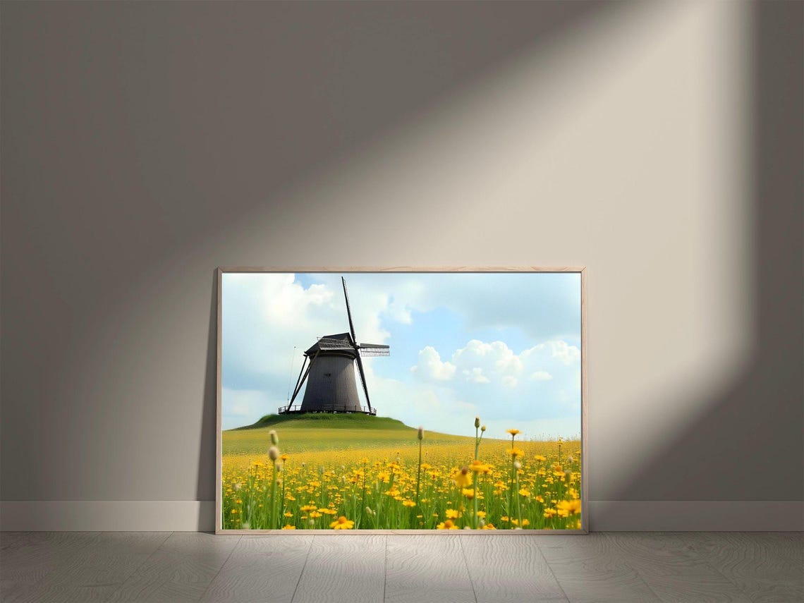 Classic Windmill In Yellow Wildflower Field Rustic Country Poster - Image 5