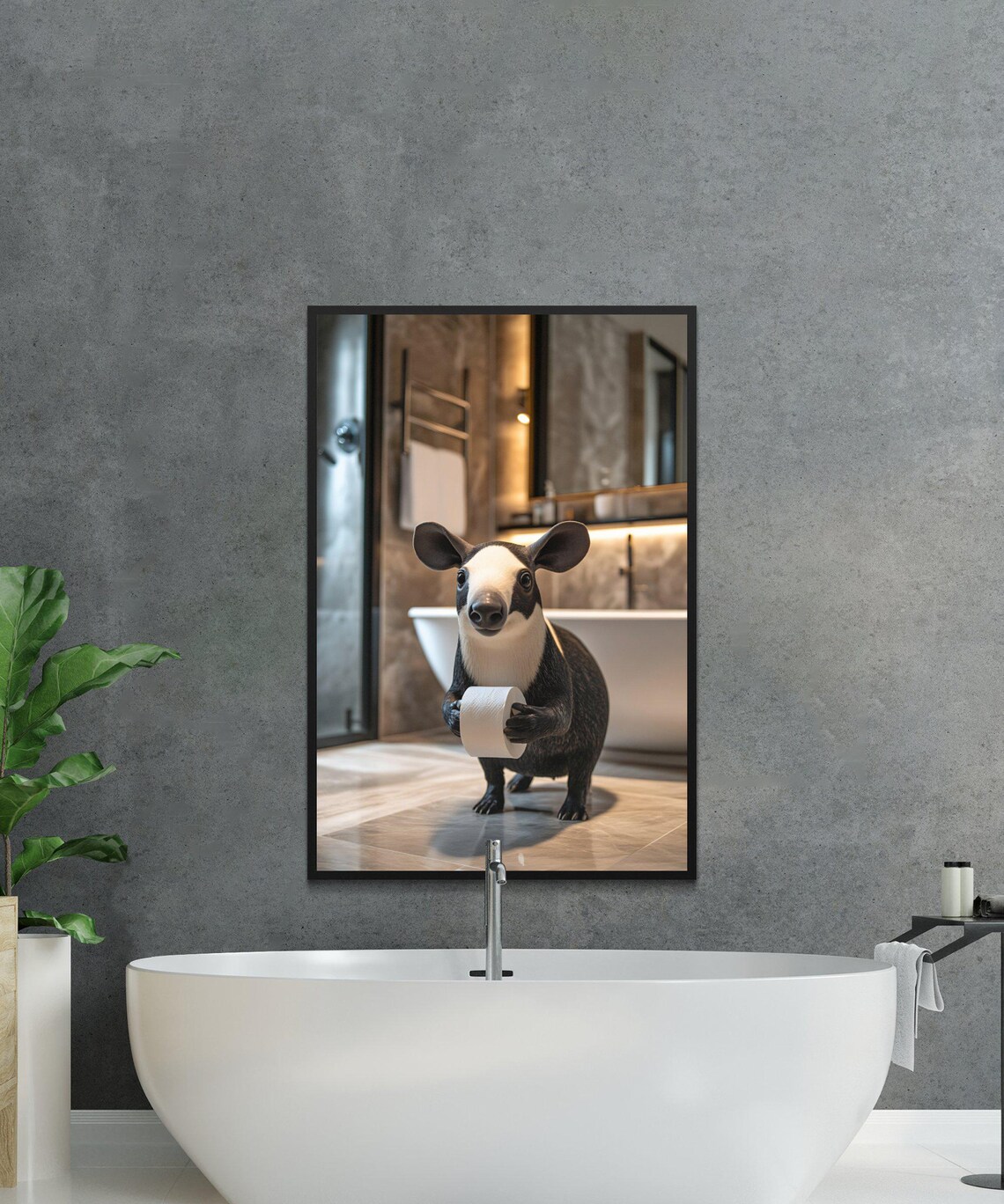 Adorable Tapir Bathroom Wall Art Cute Animal Holding Toilet Paper Funny Bathroom Decor Unique Wall Print Quirky Home Decor - Image 2