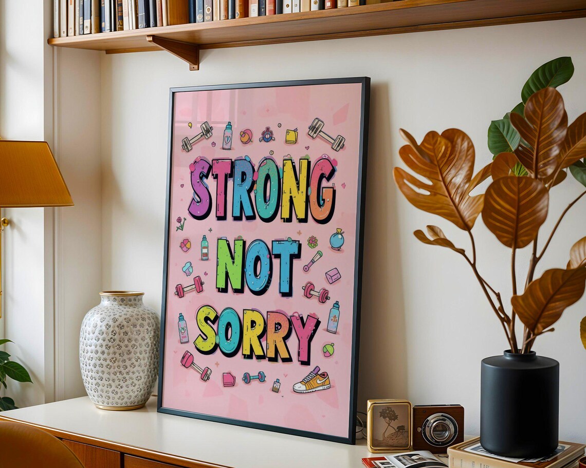 Strong Not Sorry Colorful Fitness Dumbbell Gym Motivational Workout Quote Poster - Image 3