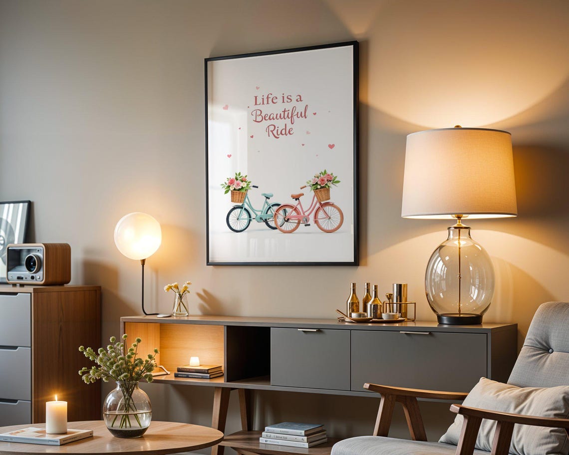 Life is a Beautiful Ride Floral Bicycles Pastel Quote Poster - Image 3