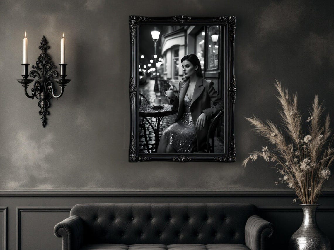 Elegant Woman At A Parisian Cafe At Night With Coffee Poster - Image 4