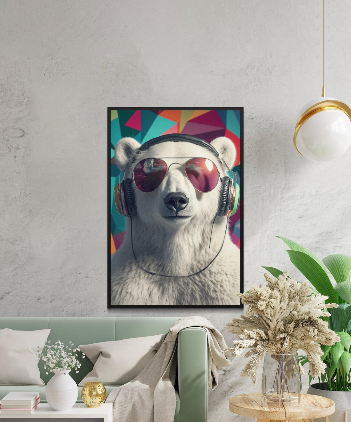 Polar Bear Wearing Headphones And Aviator Sunglasses Portrait Poster - Image 2