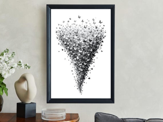 Black And White Butterfly Swarm Art Monochrome Butterfly Wall Decor Abstract Butterfly Print Butterfly Home Wall Decor