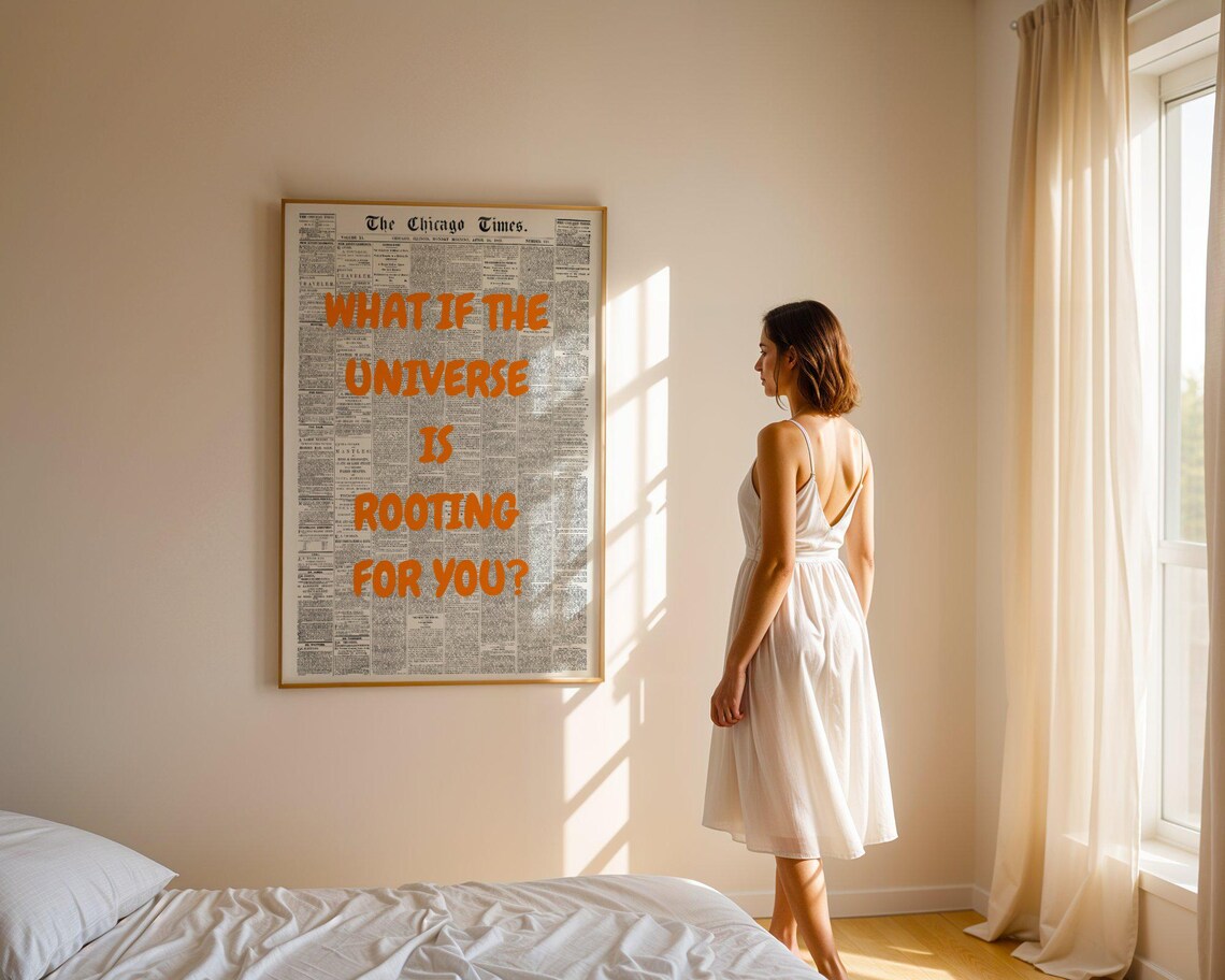 What If The Universe Is Rooting For You Orange Newspaper Quote Poster - Image 5