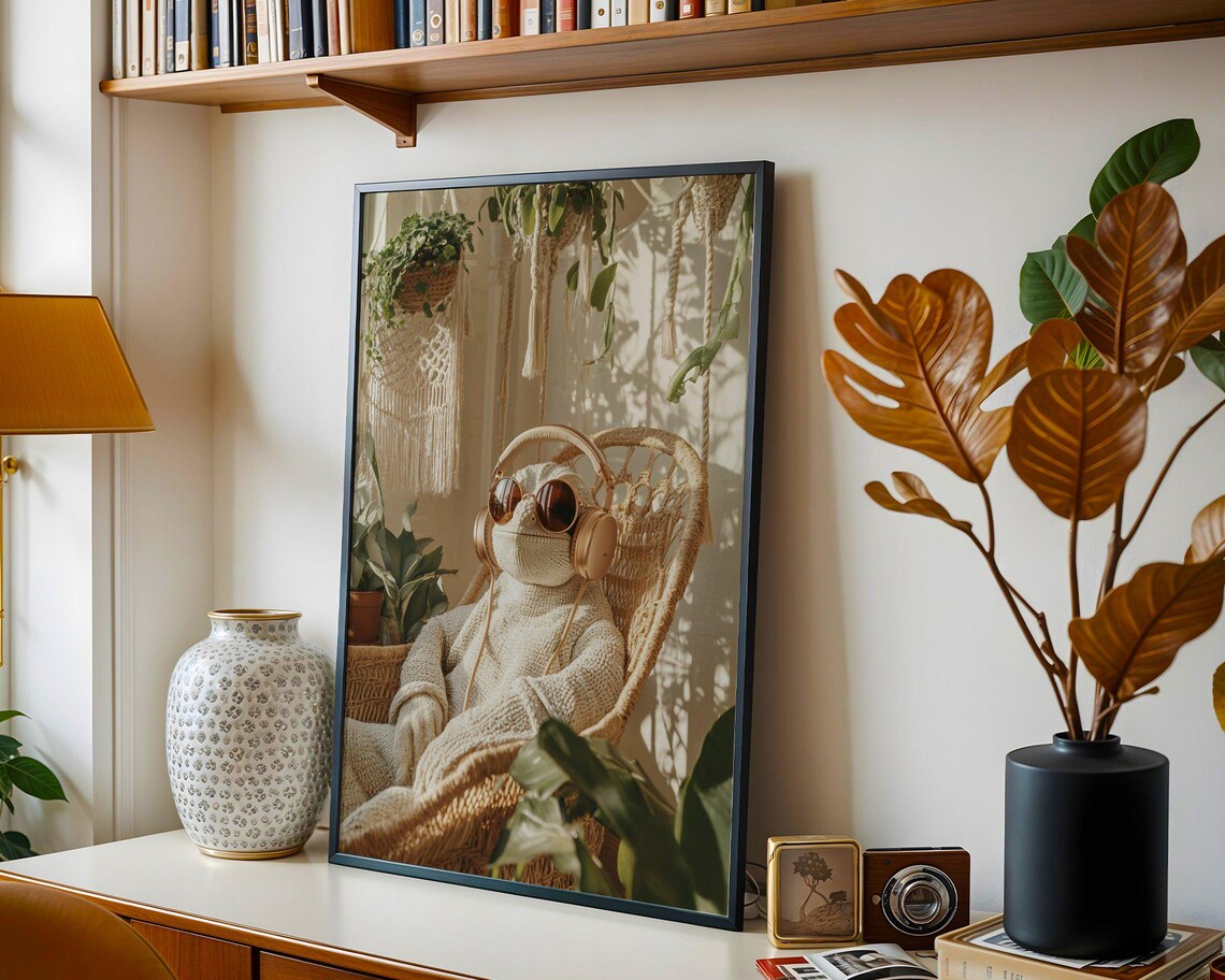 Chill Lizard In Headphones And Sunglasses Relaxing In A Wicker Chair Poster - Image 5