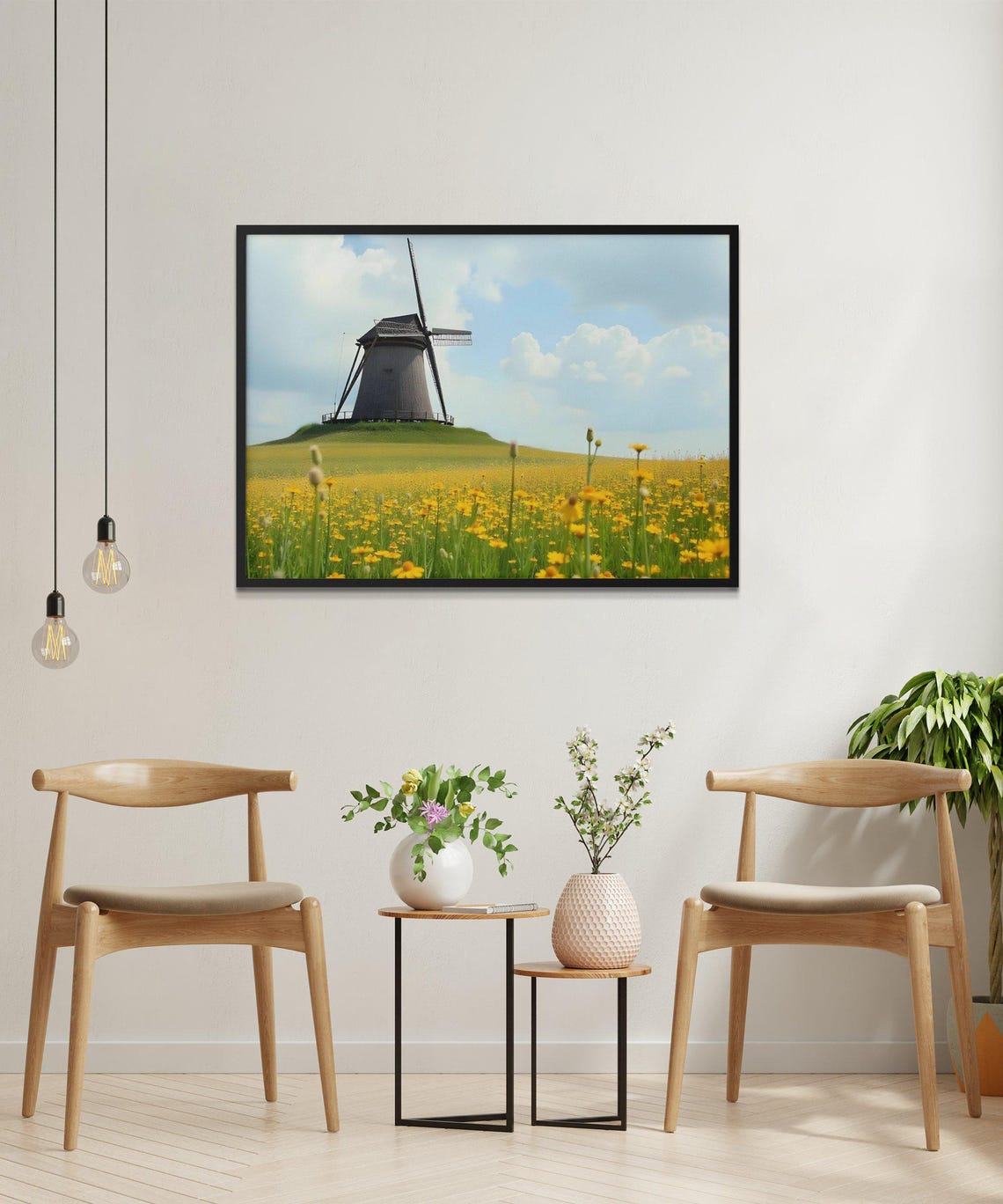 Classic Windmill In Yellow Wildflower Field Rustic Country Poster - Image 2