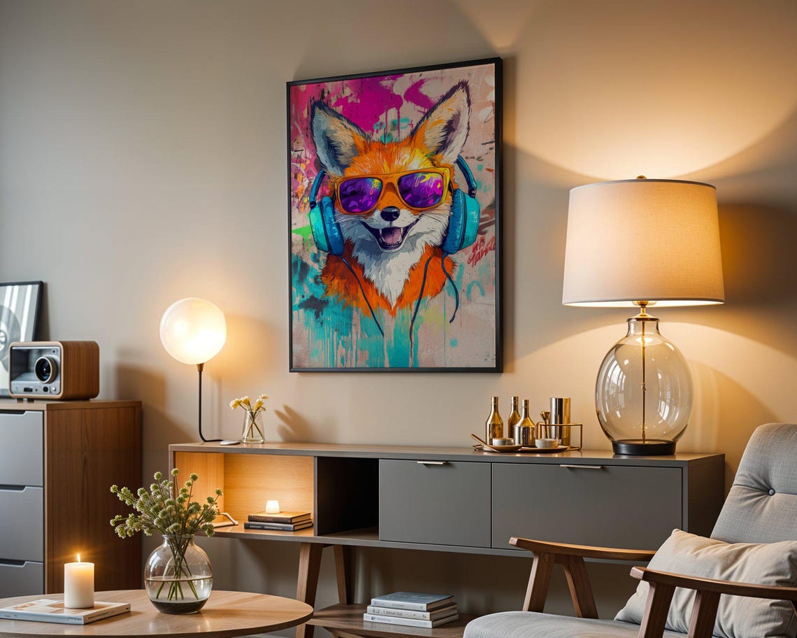 Cool Fox Wearing Sunglasses and Headphones Graffiti Art Poster - Image 3