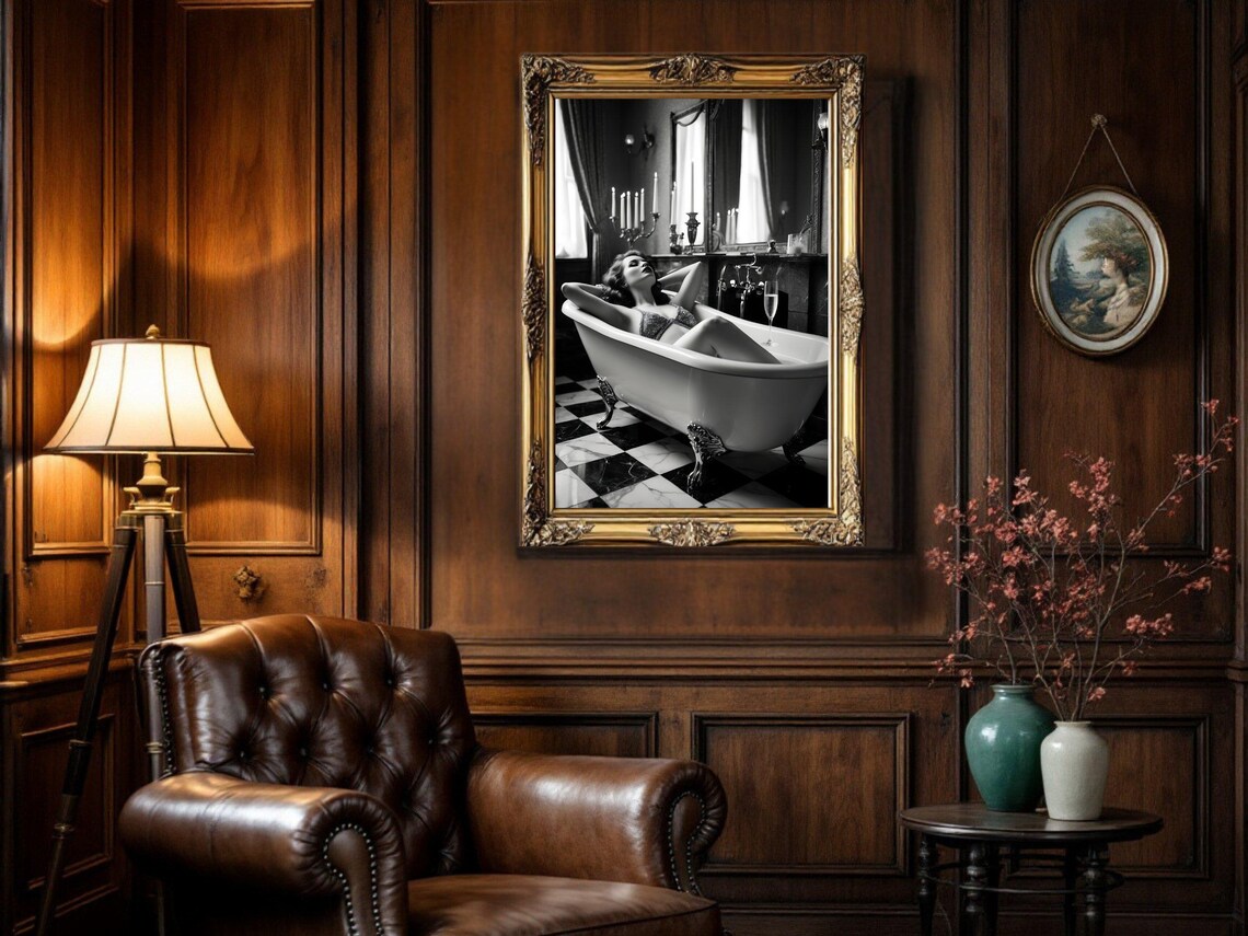 Woman Reclining In A Clawfoot Tub With Champagne Flute Poster - Image 5