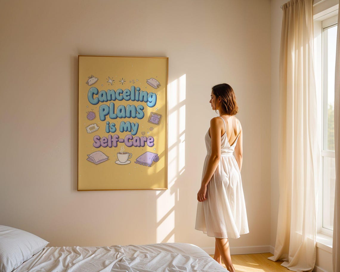 Canceling Plans Is My Self Care Cozy Homebody Doodle Quote Poster - Image 5