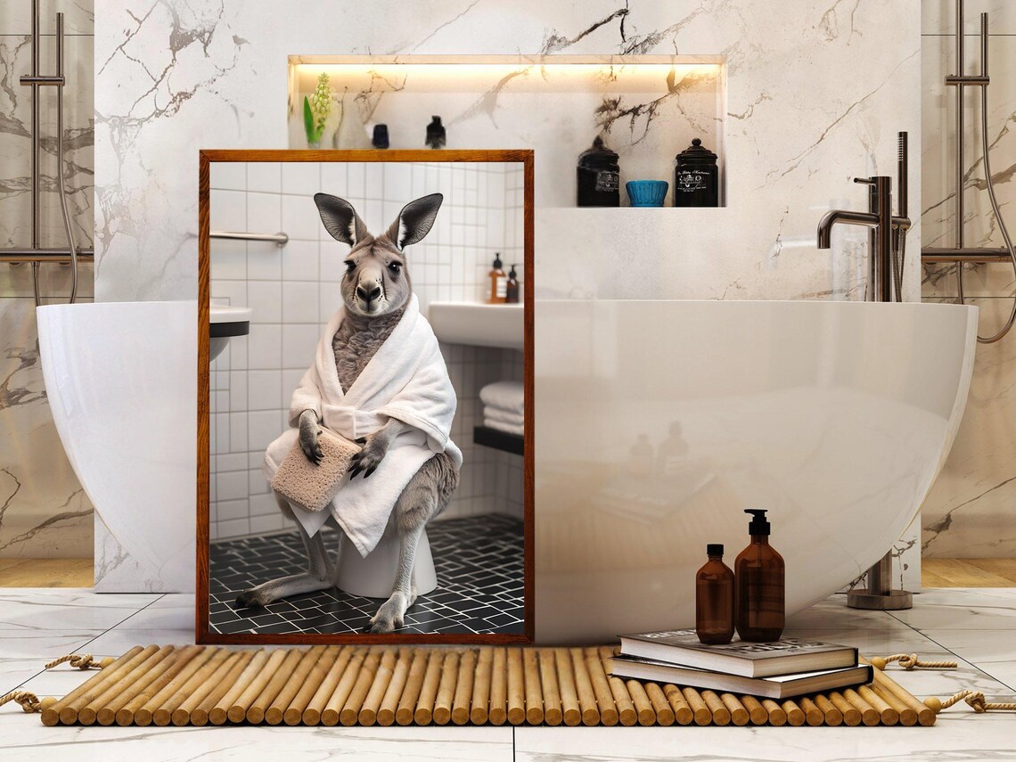 Cute Kangaroo Bathroom Wall Art Funny Animal Print Quirky Restroom Decor Humorous Wall Hanging Unique Bathroom Poster - Image 5