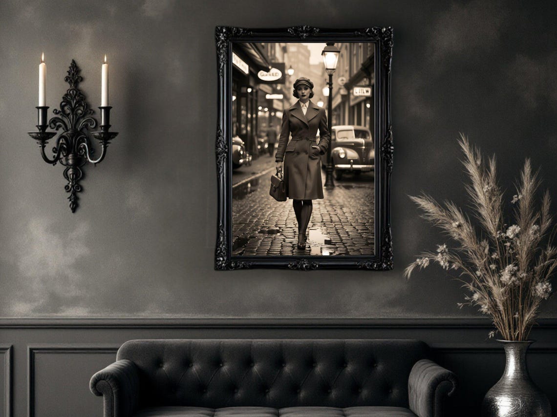 Vintage Street Scene Wall Art Timeless Fashion Decor Retro Lady Street Art Print Classic Urban Photography Elegant Wall Art - Image 4