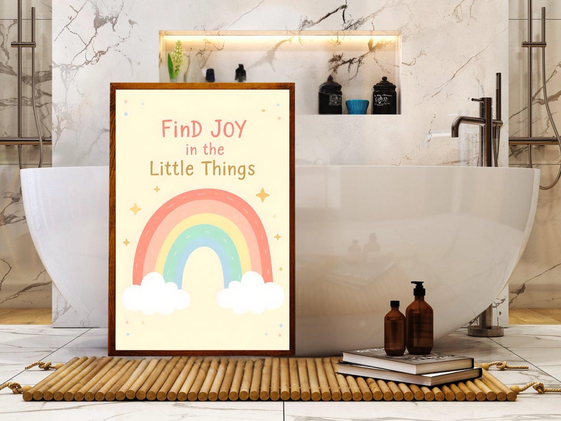 FinD Joy in the Little Things Rainbow Clouds Kids Quote Poster - Image 2