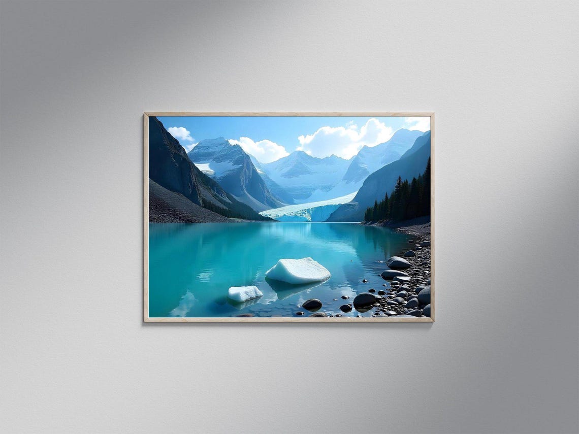 Stunning Mountain Lake View Wall Art Nature Landscape Poster Scenic Snowy Mountains Print Tranquil Blue Water Photography Decor