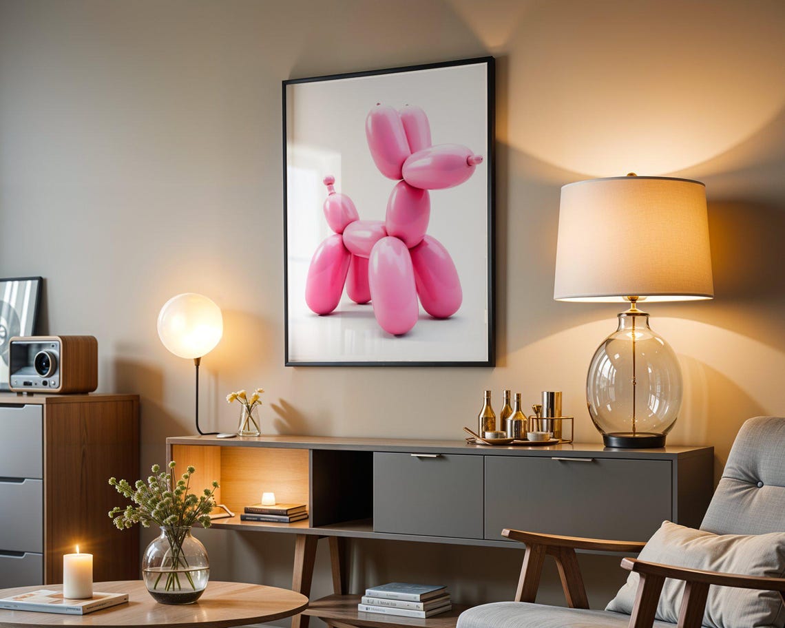 Pink Balloon Dog Minimalist Pop Art Print for Kids Room Decor - Image 3