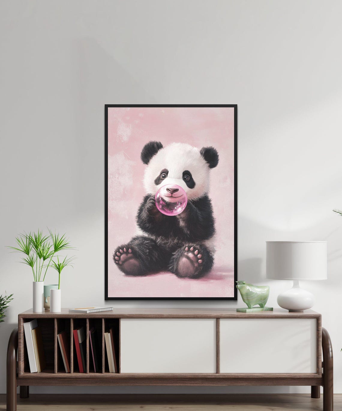 Baby Panda Blowing A Pink Bubblegum Bubble On Soft Pink Poster - Image 5