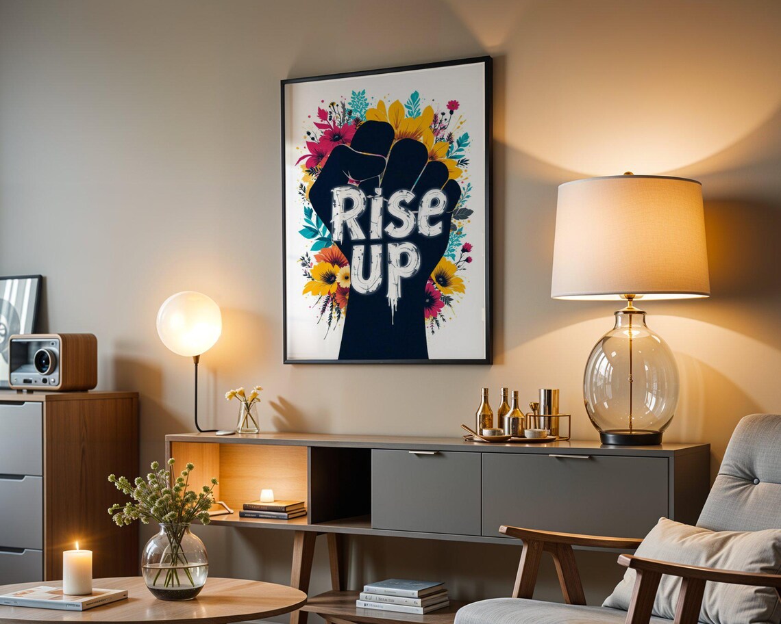 Rise Up Raised Fist With Colorful Floral Bloom Empowerment Poster - Image 4