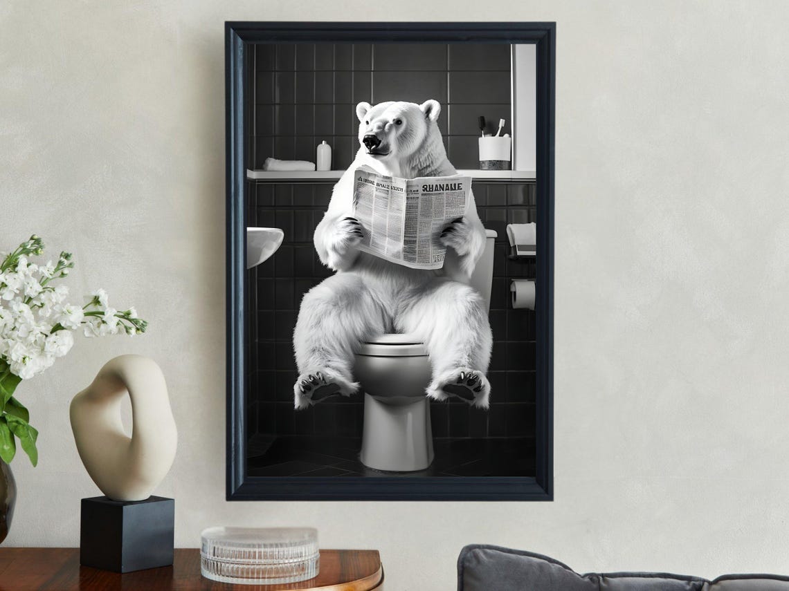 Polar Bear Reading Newspaper While Sitting on the Toilet Poster - Image 2