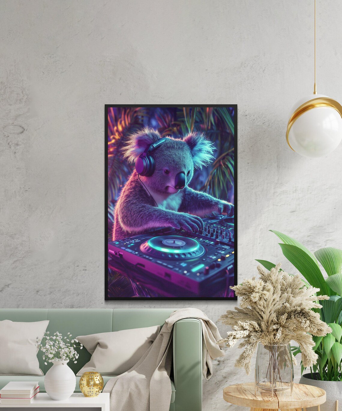 DJ Koala Spinning Records in Neon Colors Vibrant Music Room Wall Art - Image 2