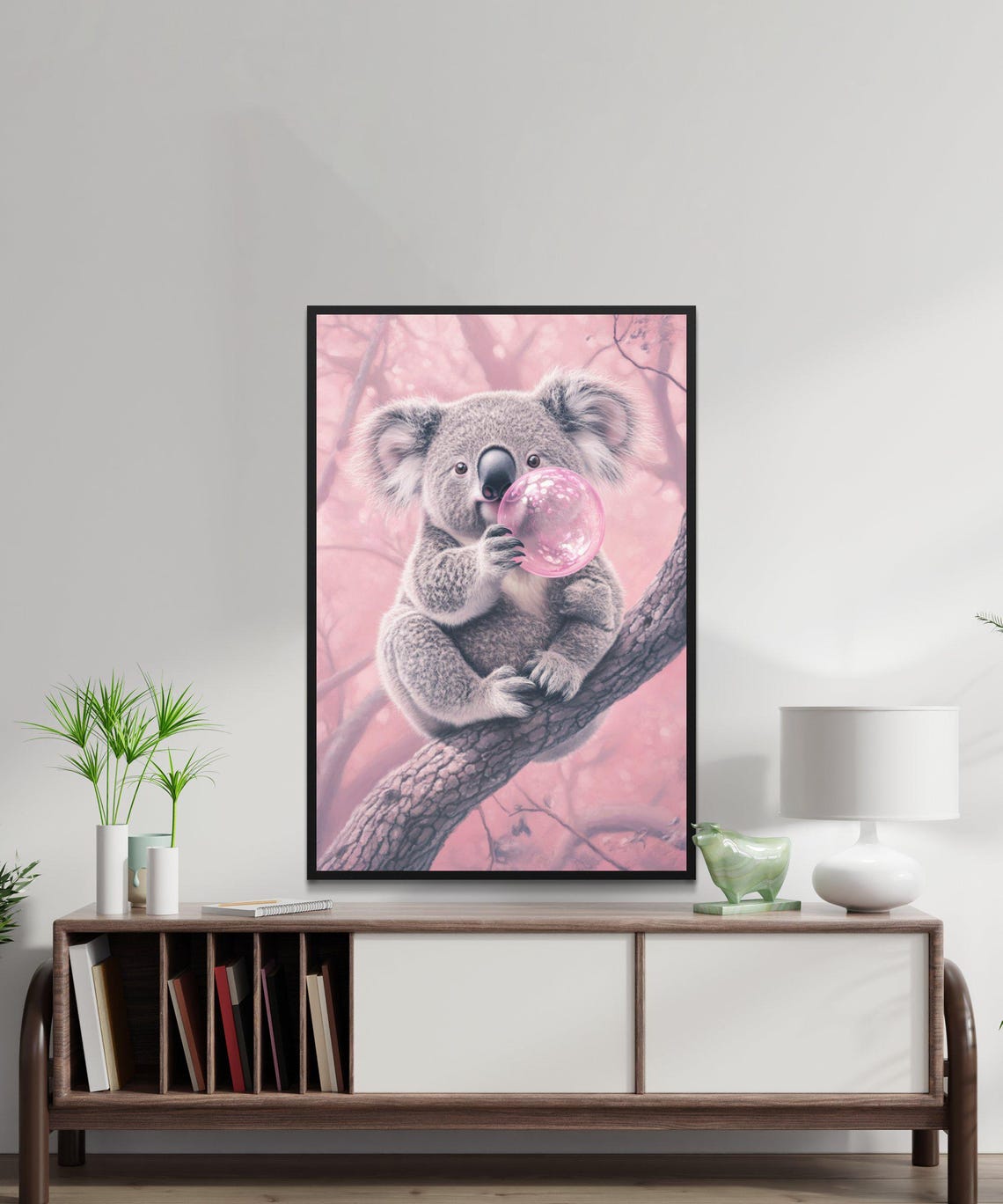 Sweet Koala Blowing A Bubblegum Bubble On A Branch In Pink Poster - Image 5
