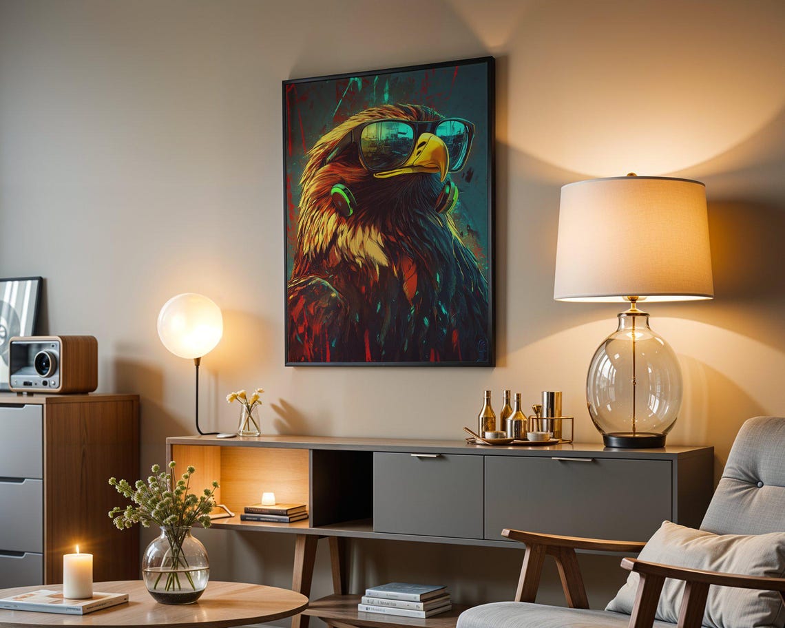 Majestic Eagle Wearing Sunglasses and Headphones Cool Art Poster - Image 3