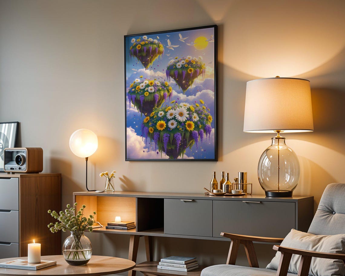 Floating Flower Islands With Sunflowers Under Sunny Sky Poster - Image 3