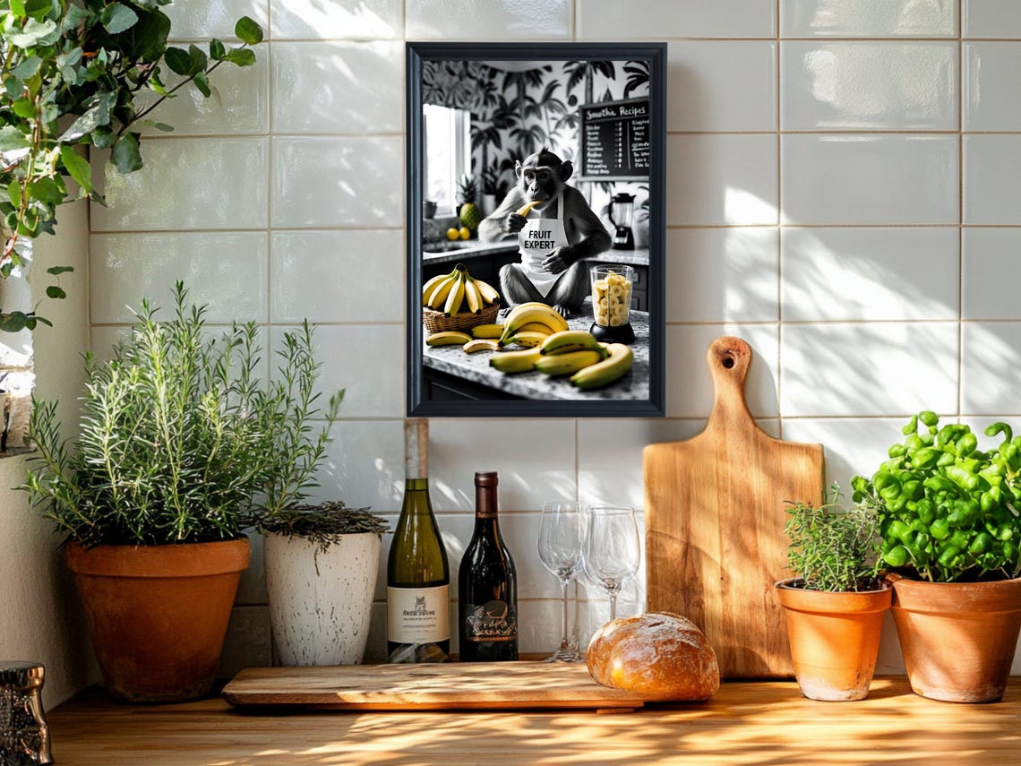 Monkey Fruit Expert Banana Smoothie Funny Animal Kitchen Poster - Image 2